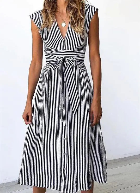 Vintage Striped Print Midi-Dress