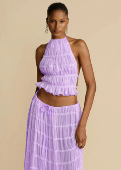 Halter Top & Pleated Maxi Skirt Set