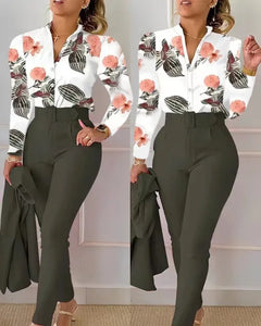 Elegant Women Printed Two Piece Suit Set