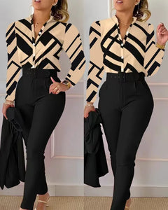 Elegant Women Printed Two Piece Suit Set