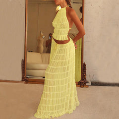 Halter Top & Pleated Maxi Skirt Set