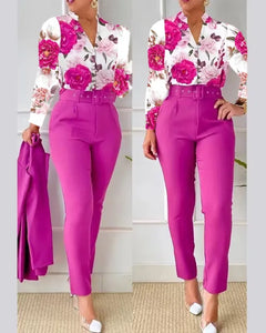 Elegant Women Printed Two Piece Suit Set