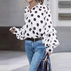 Polka Dot Lantern Sleeve Shirt