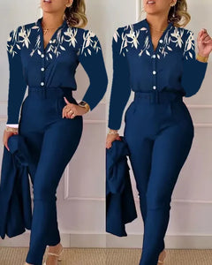 Elegant Women Printed Two Piece Suit Set