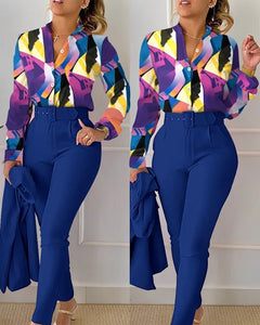 Elegant Women Printed Two Piece Suit Set