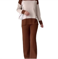 European And American Fashion Color Matching Top Loose All-match Wide Leg Pants Suit Women