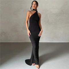 Backless Maxi Dress Oblique Shoulder Sleeveless