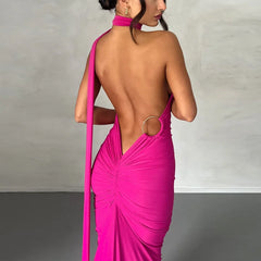 Backless Maxi Dress Oblique Shoulder Sleeveless