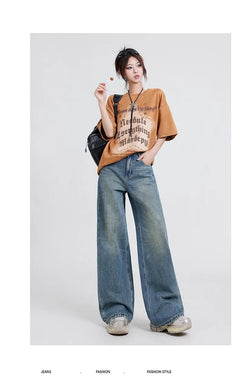 Wide Leg Jeans Women's High Waist Baggy Straight Trousers