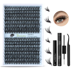 Smietu Lash Clusters 320pcs Lashes 40D Curl 9-16mm MIX Eyelashes Eyelash ExtensionKit Lash Extension Clusters Lashes Extension Kit (40D-0.07D-9-16MIX Kit)