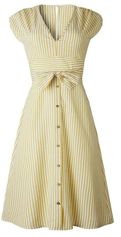 Vintage Striped Print Midi-Dress