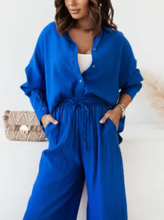 Solid 2-Piece Set: Blouse and Pants