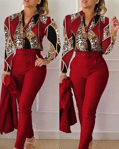 Elegant Women Printed Two Piece Suit Set