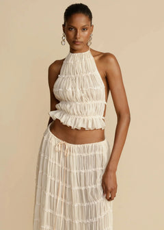 Halter Top & Pleated Maxi Skirt Set