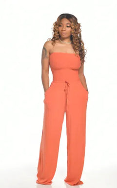 Women's Casual Square Neck Wide-Leg Jumpsuit