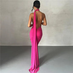 Backless Maxi Dress Oblique Shoulder Sleeveless