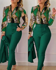 Elegant Women Printed Two Piece Suit Set