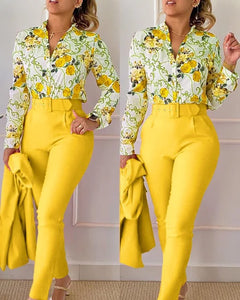 Elegant Women Printed Two Piece Suit Set