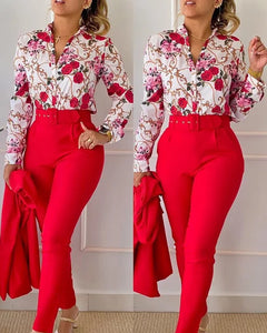 Elegant Women Printed Two Piece Suit Set