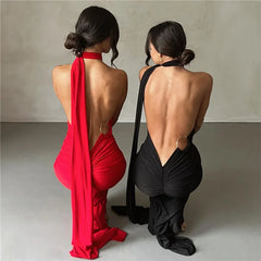 Backless Maxi Dress Oblique Shoulder Sleeveless