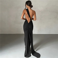 Backless Maxi Dress Oblique Shoulder Sleeveless