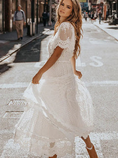 Hollow Out White Dress Sexy Women Lace Long Dress