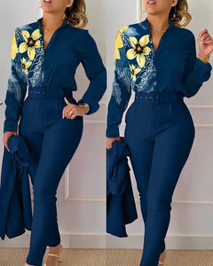 Elegant Women Printed Two Piece Suit Set