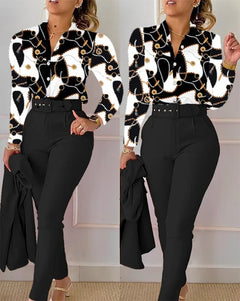 Elegant Women Printed Two Piece Suit Set