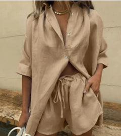 Two-Piece Lapel Shirt & Wide-Leg Pants Set