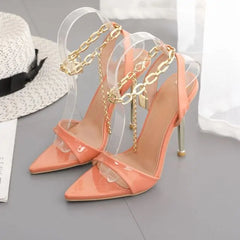 Chain Ankle Strap Peep Toe High Heels