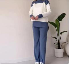 European And American Fashion Color Matching Top Loose All-match Wide Leg Pants Suit Women