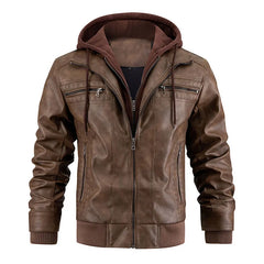 Leather Hooded Winter Jacket