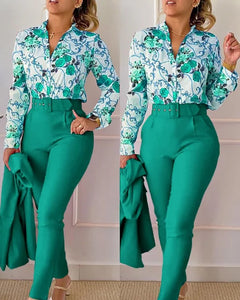 Elegant Women Printed Two Piece Suit Set