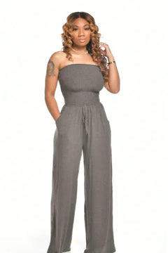 Women's Casual Square Neck Wide-Leg Jumpsuit