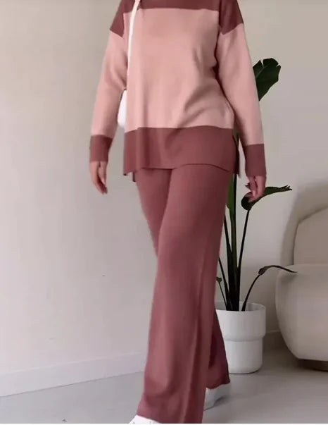 European And American Fashion Color Matching Top Loose All-match Wide Leg Pants Suit Women