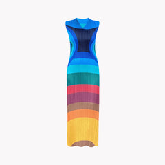 Multicolor Sleeveless Pleated Dress