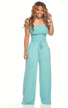 Women's Casual Square Neck Wide-Leg Jumpsuit