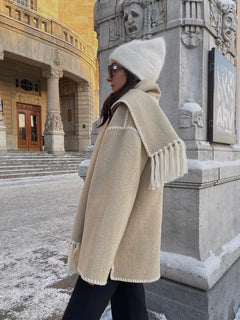 Elegant Loose Women's Coat With Scarf Fashion