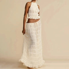 Halter Top & Pleated Maxi Skirt Set