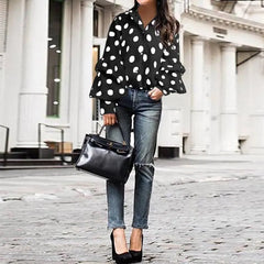 Polka Dot Lantern Sleeve Shirt