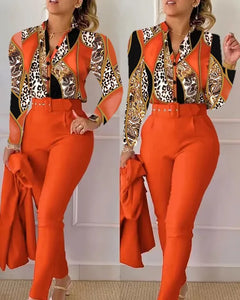 Elegant Women Printed Two Piece Suit Set