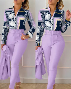 Elegant Women Printed Two Piece Suit Set