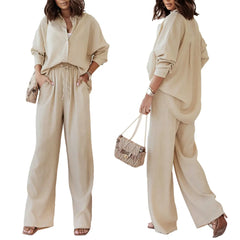 Solid 2-Piece Set: Blouse and Pants