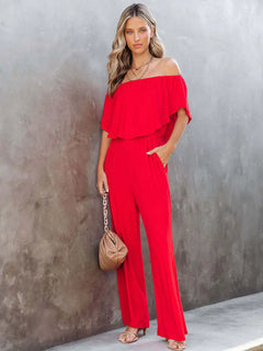 WOLF Women's Summer Jumpsuit with Wide Legs and Off-Shoulder