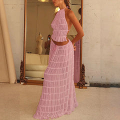 Halter Top & Pleated Maxi Skirt Set